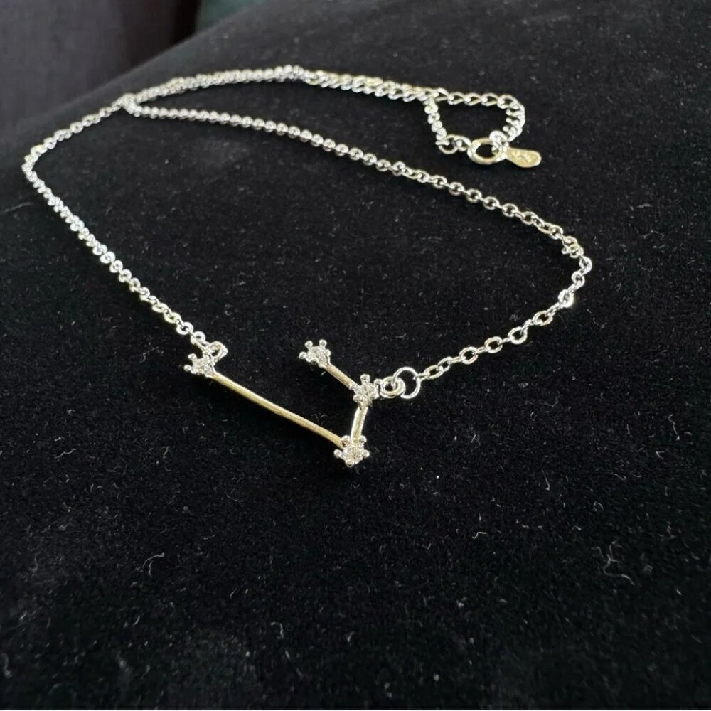 Zodiac Aries 925 Silver Necklace with CZ Accent Stones